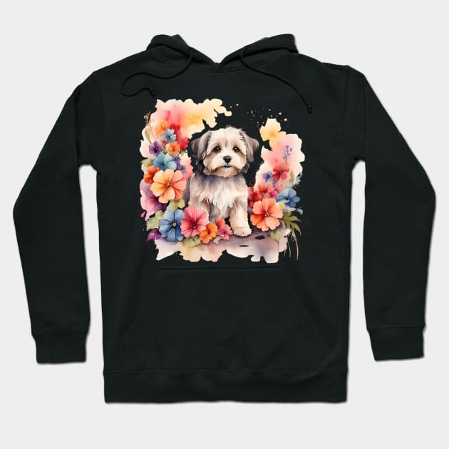 A havanese decorated with beautiful watercolor flowers Hoodie by CreativeSparkzz